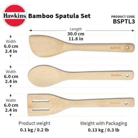 Hawkins Bamboo Spatula Set of 3, Natural Handmade Bamboo Spatulas, Kitchen Tools, Ladles, Turners, Flippers, Scrappers, Servers for Nonstick Cookware (BSPTL3)