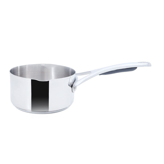 Meyer Select Nickel Free Stainless-Steel Open Milkpan | Tea pot| Milk Pot | Small Milk Pan with triply Base | Chai Pan | Mill pan for Cooking | Gas and Induction Compatible, 14cm/ 0.9 Liters, Silver