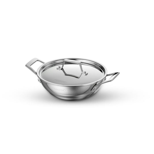 TRAMONTINA Aeion Triply 20cm / 1.7L Kadai with SS 304 Lid | Healthy | Kadhai for Curry | Deep Fry | StirFry Cooking | Induction Friendly | Stay Cool Handle | NSF Certified | 10 Year Warranty