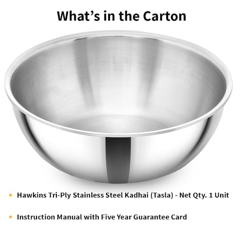 Hawkins 2 Litre Metro Kadhai, Triply Stainless Steel Induction Tasla, Silver (SSTA20)