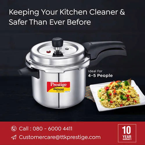 Prestige Deluxe Alpha Svachh Stainless Steel Spillage Control Pressure Cooker, 3.5 L (Silver)