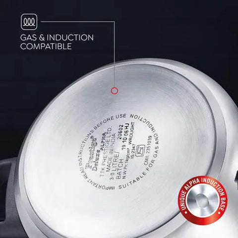 Prestige Deluxe Alpha Svachh Stainless Steel Spillage Control Pressure Cooker, 3.5 L (Silver)