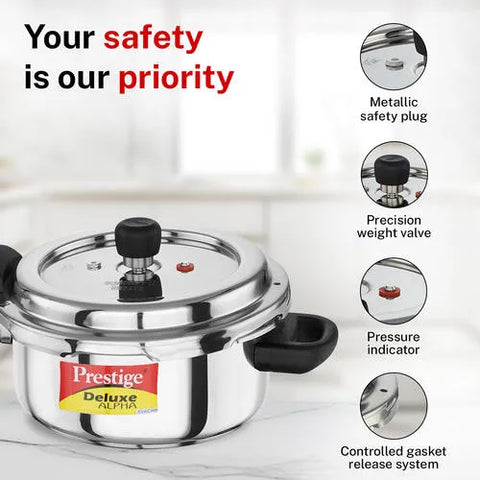 Prestige Deluxe Alpha Svachh Stainless Steel Spillage Control Mini Handi Pressure Cooker, 3 L (Silver)