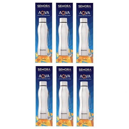 Stainless Steel Aqva Water Bottle 1000ml – Leakproof, Durable & Reusable Drinking Bottle | Pack of 6