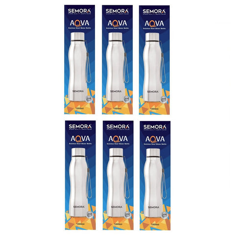 Stainless Steel Aqva Water Bottle 1000ml – Leakproof, Durable & Reusable Drinking Bottle | Pack of 6