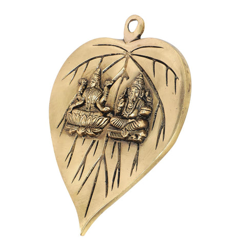 Agromech Brass Lakshmi Ganesh Leaf Plate Wall Hanging – Traditional Spiritual Home Decor