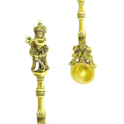 Brass Krishna Pooja Hawan Spoon for Pouring Ghee In hawan Kund, Holy Water Decorative Showpiece - 3 cm