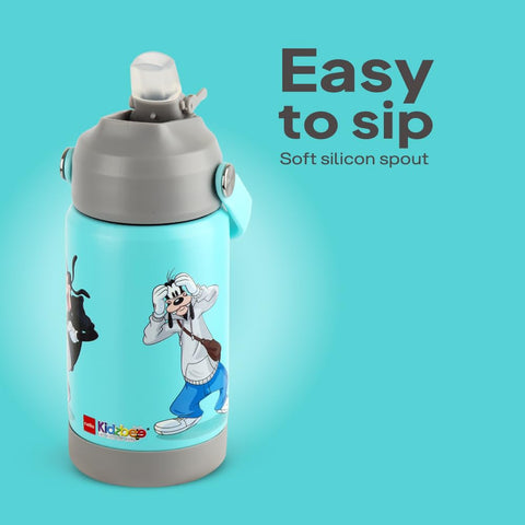 CELLO Kidzbee Gen Alpha Stainless Steel Kids Flask Water Bottle 370 ml | 3D Goofy Touch & Feel Design, Leakproof Lightweight Easy to Carry Hot and Cold Kids Flask Water Bottle for School & Travel