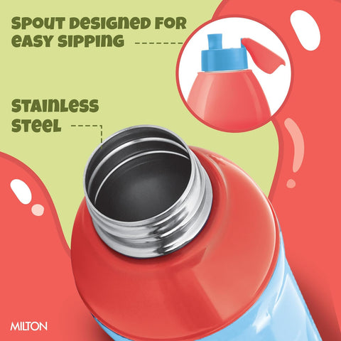 Milton Marvel Steel Slim 600 Insulated Inner Steel Water Bottle for School Kids,Leak Proof FlipTop Lid,Easy to Carry Loop,Insulated Thermo Sipper Bottle for Kids,520 ml,Sky Blue(Captain America print)