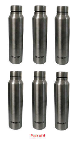 Stainless Steel Water Bottle 1000ml – Reusable Leakproof Flow Bottle for Gym, Travel & Office | Pack of 6