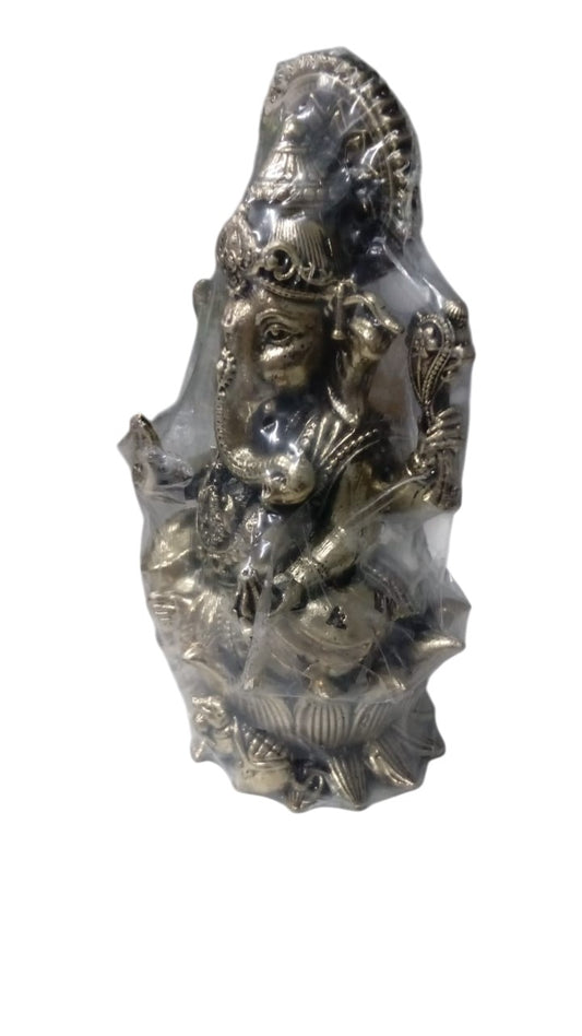 3D Brass Ganesh Sitting on Lotus Status