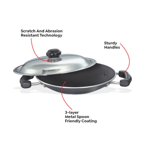 Prestige Omega Deluxe Appachatty with Lid, 200mm (30731) – Non Stick Cookware, Black