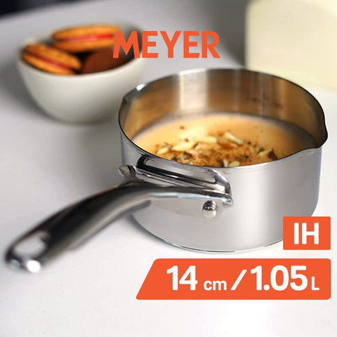 Meyer Select Nickel Free Stainless-Steel Open Milkpan | Tea pot| Milk Pot | Small Milk Pan with triply Base | Chai Pan | Mill pan for Cooking | Gas and Induction Compatible, 14cm/ 0.9 Liters, Silver