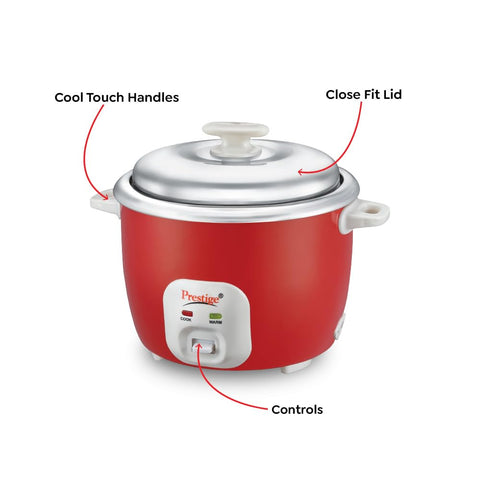 Prestige Delight Cute 1.8 Bowl Electric Rice Cooker(1.8L for Rice-Open Type, Silky Red, with Stainless Steel Cooking Pan 4.4L Volume,700 W)