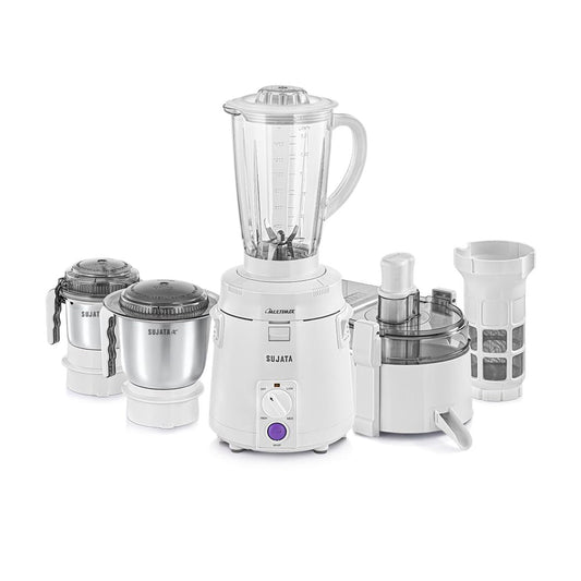 Sujata Multimix Juicer Mixer Grinder|900 Watts Double Ball Bearing Motor|22000 RPM|Non-Stop 90 Mins Running|3 Jars including 1750ml Blender with Coconut Milk Extractor,1000ml, 500ml Jar| (White)