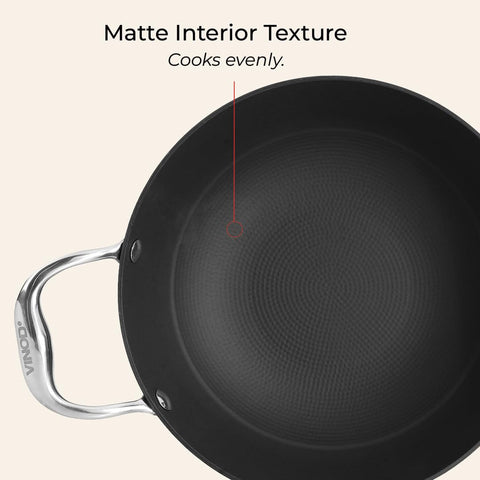 Vinod Ferona Lightweight Cast Iron Kadai - 24 cm | No Seasoning Required | Naturally Stick-Free | Metal Spoon Friendly | Gas, Induction Base| Rust-Proof | PTFE & PFOA Free | 2-Year Warranty