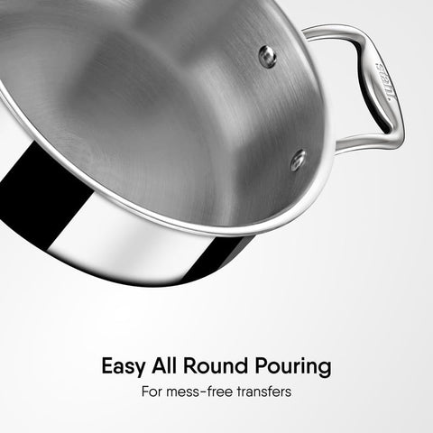 Stahl Triply Stainless Steel Artisan Cook & Serve Casserole with Lid, 20cm, 2.2 Liter (Serves 3-4 People)