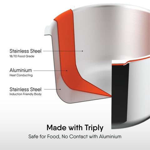 Stahl Xpress Triply Pressure Cooker Combo 2.5 Liters Broad & 3 Liters Tall | Stainless Steel Outer Lid Induction and Gas Stove Compatible | 5 Years Warranty