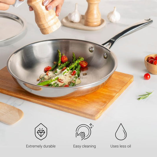 Stahl Triply Stainless Steel Artisan Frying Pan 0.6 L, 16 cm, Without Lid, Induction Base