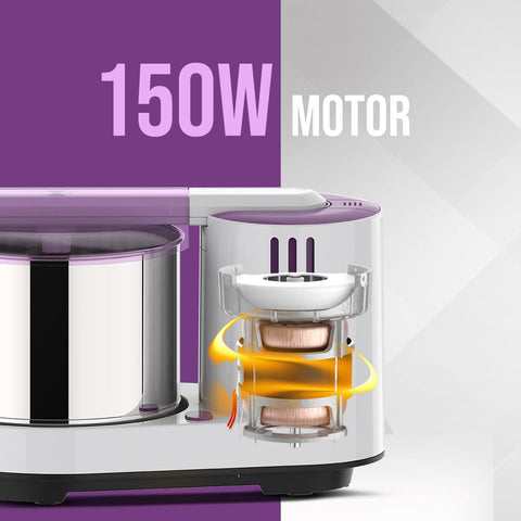 Ultra Grind+ Gold 2 Litre Table Top Wet Grinder - White | Fast Grinding Conical Stones, 150W Motor with 5 Years Warranty | AISI 304 Food-Grade SS Multi Utility Cylindrical Drum, Light Weight