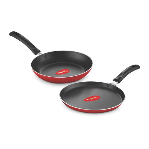 Pigeon Duo Pack Non Stick Tawa-Fry Pan Gift Set | Pigeon Nonstick Duo Pack Flat Tawa 250 and Fry Pan 240 Gift Set (Red)