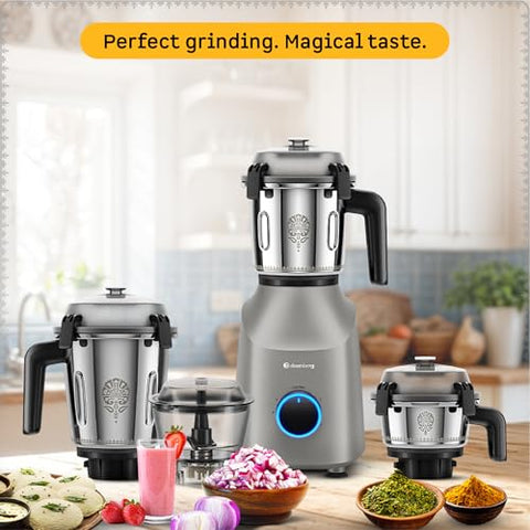 Atomberg Tavi Mixer Grinder 110V | Unique Coarse Mode for Silbatta-Like Texture | Intelligent 600W Motor | 4 Jars Including Chopper Jar | Hands-Free Operation (Matte Sand Grey)