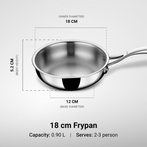 Stahl Triply Stainless Steel Artisan Frying Pan 0.9 L, 18 cm, Without Lid, Induction Base