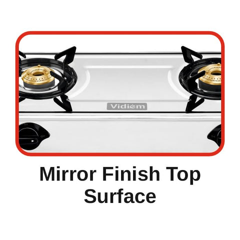 Vidiem Victor Stainless Steel Gas Stove 3 Burner| Brass Burners | Mirror Finish | Large Cooking Space | Anti-Rust | High Efficiency | ISI Certified | 5 Year Warranty