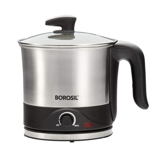 Borosil 1.5L Omni Stainless Steel Electric Kettle | Made in India | Can Boil upto 7 Eggs | Temperature Control Knob, Overheat Protection | 360° Rotating Base | Auto Cut-Off | 1 Year Warranty