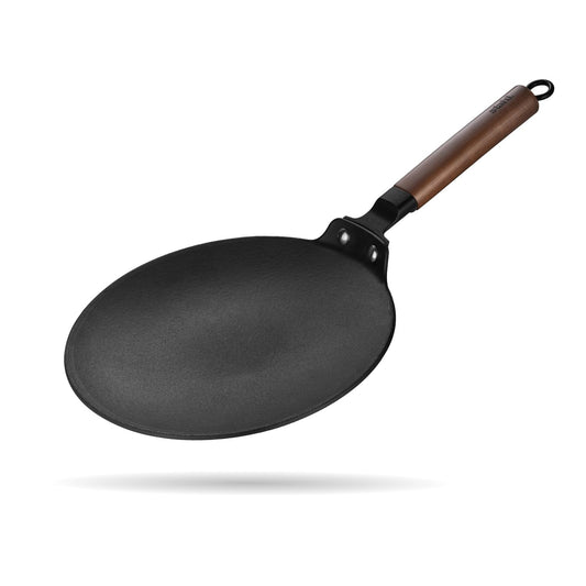 Stahl Blacksmith Signature 26 cm Cast Iron Roti Tawa | for Fluffier Rotis, Crispier Parathas & Golden Chillas | Induction & Gas Stove Compatible | Acacia Wood Handle