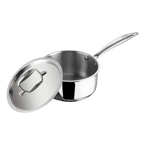 Vinod Platinum Triply Stainless Steel Saucepan with Lid - 1.2 litres (14 cm) | 2.5 mm Thick | Tea, Chai Pan | 5 Year Warranty | Induction & Gas Friendly, Heavy Bottom - Silver