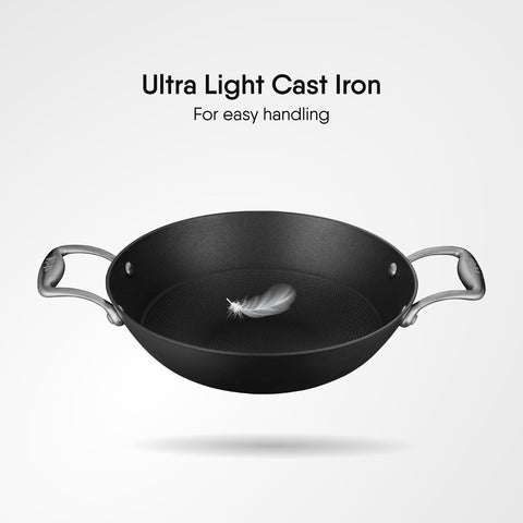 Stahl Blacksmith Hybrid Enamelled Cast Iron Kadhai, 1.3 L, 20 cm, Rust Proof Kadai for Cooking, Light Weight Cast Iron, Induction & Gas Stove Compatible