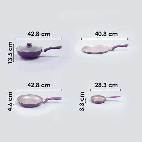 Wonderchef Royal Velvet 5-Piece Cookware Set | Purple, Induction Ready