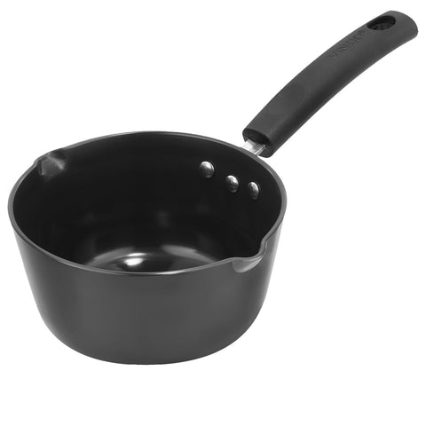 Vinod Black Pearl Hard Anodised American Non Stick Saucepan - 1 Litre, 14cm | 3.25mm Thickness | Metal Spoon Friendly | Easy to Pour | 2 Year Warranty | Toxin Free - Black