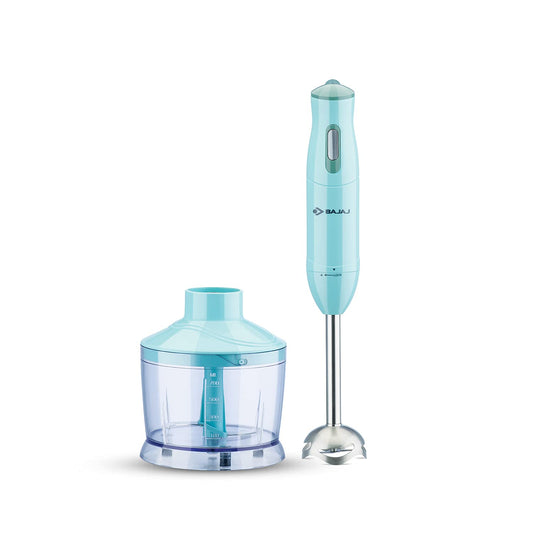 Bajaj HB 22 Silent 300 Watts Hand Blender | Detachable Abs Blender Stem | Additional Chopping Bowl & Attachments | 2 Yr Warranty 【Blue】