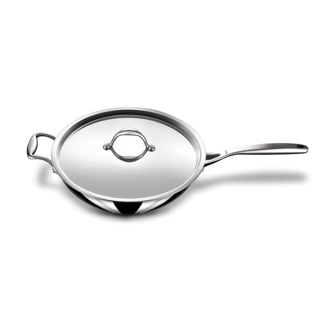 Stahl Triply Stainless Steel Artisan Hybrid Deep Frypan with Lid, 6722, 22cm, 1-Piece, Silver