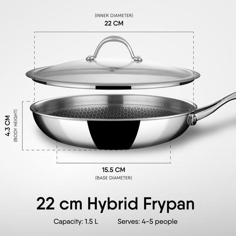 Stahl Artisan Hybrid Triply Frying Pan with Lid 1.5 L, 22 cm, Induction Base Non Stick Fry Pan, Stainless Steel Frying Pan