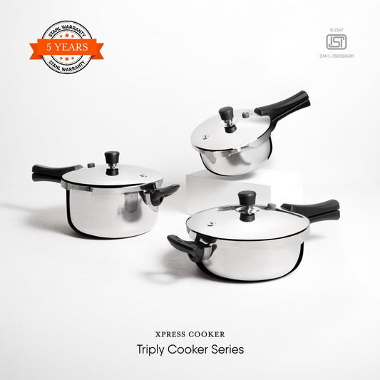 Stahl Triply Stainless Steel Pressure Cooker 5 Litre Outer Lid | Belly Pressure Cooker | Triply Cooker With Gas & Induction Base | Safe & Long Lasting Steel | Xpress Cooker 9275 (Serves 4 People)