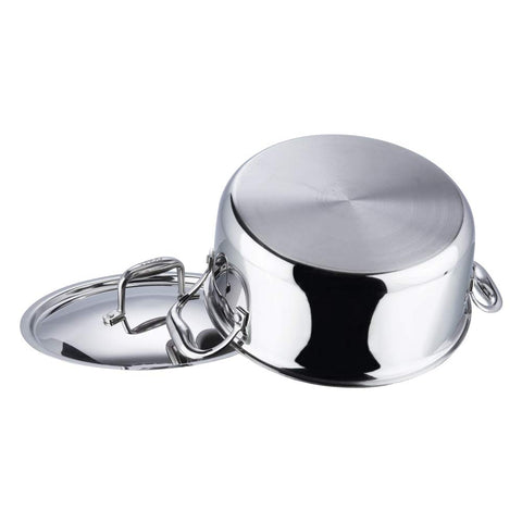 Vinod Platinum Triply Stainless Steel Saucepot with Lid - 8 Litre, 30 cm | 2.5mm Thick | SAS Bottom | Biryani Pot | Induction and Gas Base | 5 Year Warranty - Silver