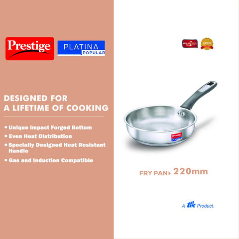 Prestige Platina Popular SS Fry Pan 220mm - Forged Induction Bottom