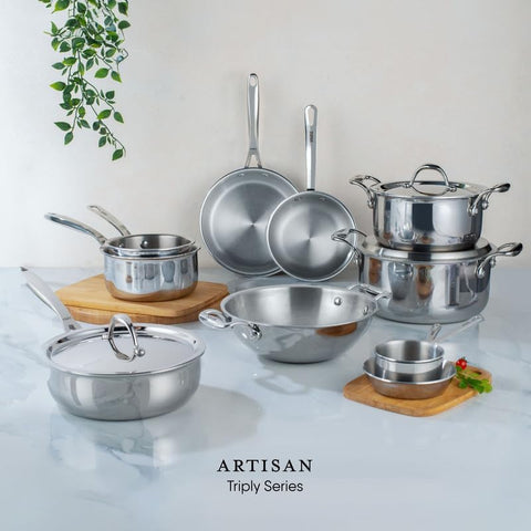 Stahl Artisan Lagdi | 24 cm | 2.8L | Triply Stainless Steel Casserole with Lid | Induction & Gas Compatible