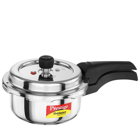 Prestige 2 Litre Stainless Steel Deluxe Alpha Svachh Outer Lid Pressure Cooker | 10Y Warranty | Deep Lid for Spillage Control | TRIPLY Base | Gasket Release System | Gas & Induction Compatible | ISI
