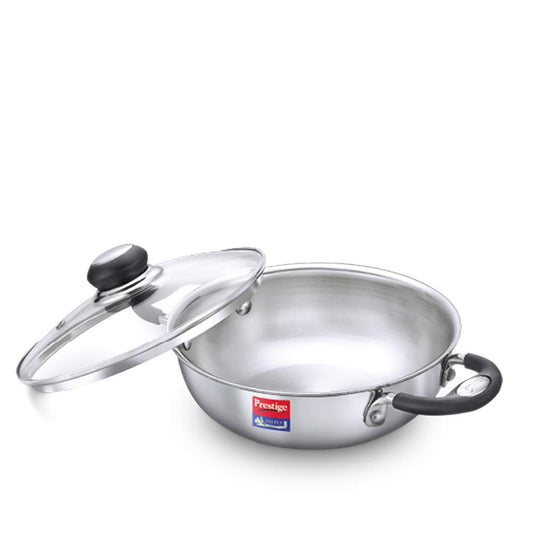 Prestige 22cm/2.1L Tri-Ply Stainless Steel Splendor Kadai with Lid| Gas & Induction Compatible| Even Heat Distribution| Strong and Durable| Perma-Cool Handles