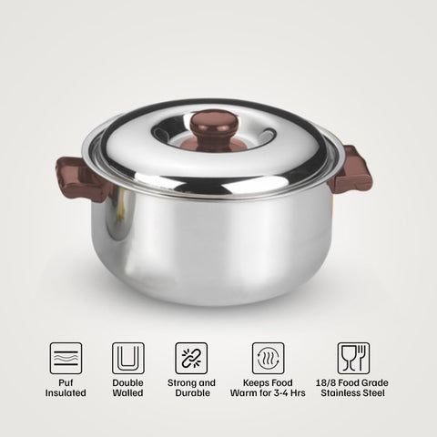 Vinod Stainless Steel Hot Casserole 6500ml - Insulated Food Warmer