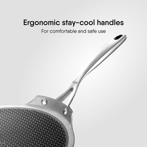 Stahl Artisan Hybrid Flat Tawa | 28 cm Triply Stainless Steel Tawa with Honeycomb Structured Stick Resistant Layer | Scratch Resistant and Compatible with Induction & Gas Stove
