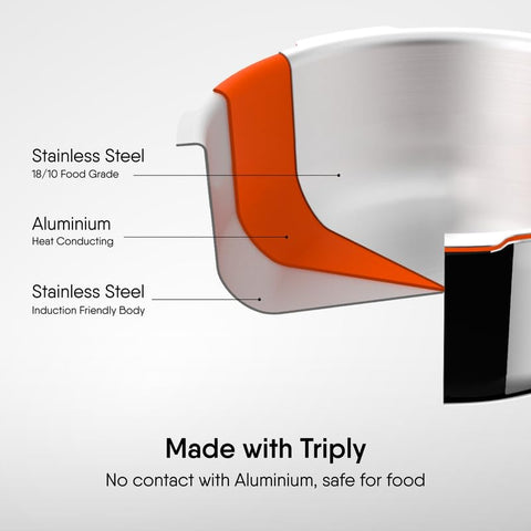 Stahl Artisan Lagdi | 20 cm | 1.8L | Triply Stainless Steel Casserole | Induction & Gas Compatible | With Lid