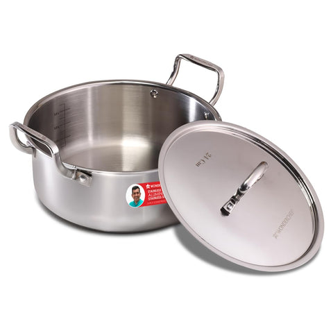 Wonderchef Stella Triply Stainless Steel Casserole with Lid | 24 cm, 4.5 litres | Compatible with Gas Stove, Induction, Ceramic Cooktop | Non-Toxic | Heavy-Duty Handle | 10-Year Warranty