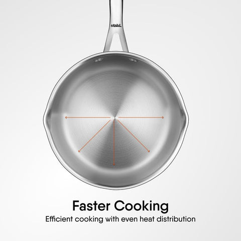 Stahl Artisan Triply Stainless Steel Saucepan with Dual Strainer Glass Lid | Easy Pour | Gas & Induction Friendly (16cm/1.5L)
