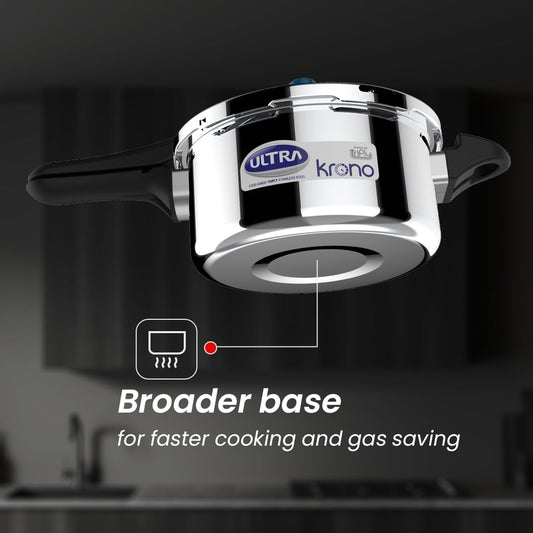 Ultra Triply Krono Pressure Cooker 4.5 Litre | Whistle Counter | Spillage Control | AISI 304 Food Grade Stainless Steel Cooker | 5 Years Warranty | 1.2 MM Lid Thickness | Induction Compatible