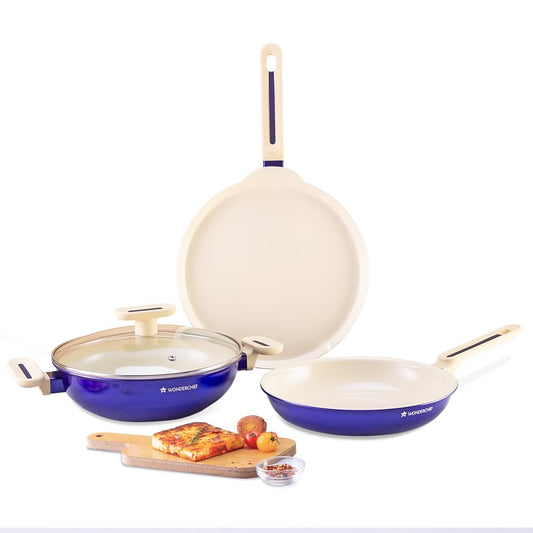 Wonderchef Bellagio 4-Piece Cookware Set – Ceramic, Non-Toxic, Blue